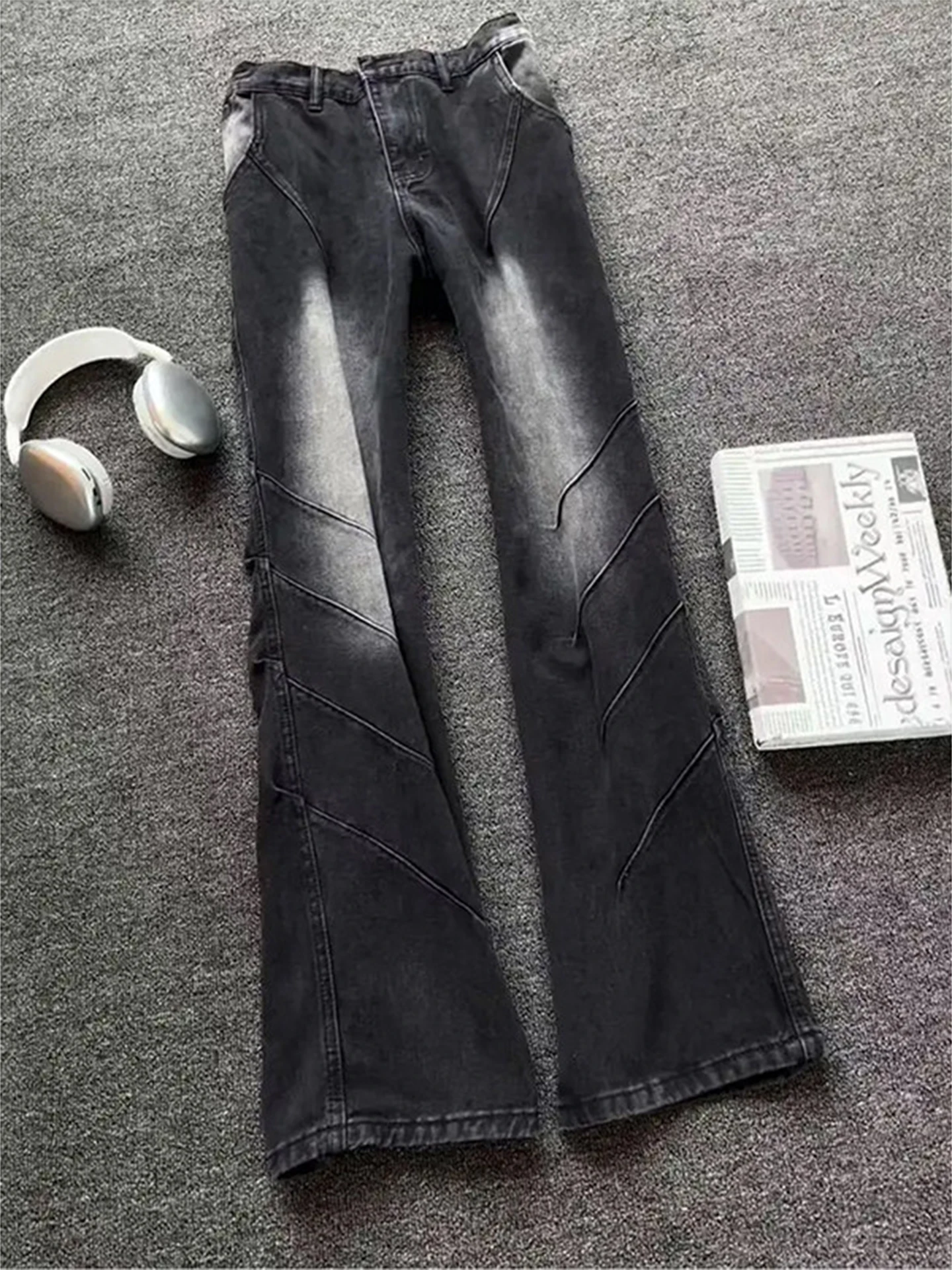 

Cleanfit Deconstructed Men's Jeans High Street Design Slim Straight Leg Micro Flared Waed out Casual Denim Pants