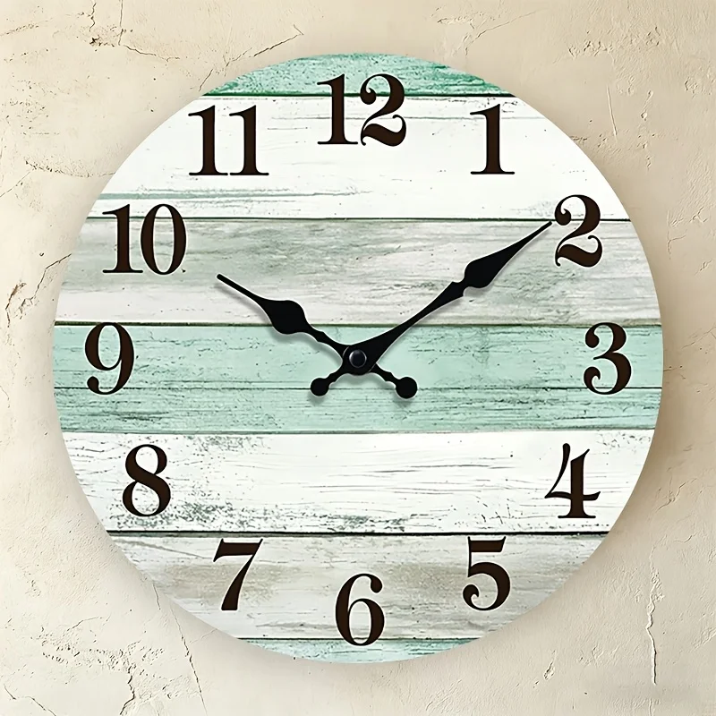 A Round Wall Clock with White and Green Contrasting Wood Grain, Minimalist Living Aesthetic, Silent Non-ticking, Back-to-school Season Gift, Suitable for Home Decor and Gifting, AA Battery Not Included