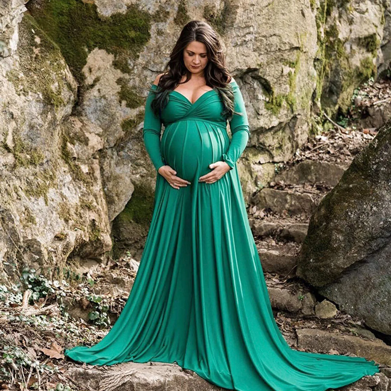 

Laundry Wool Coat Womens Maternity Off Shoulders Long Sleeve Photography Pregnants Dress Solid Dress Photo Dress Lace
