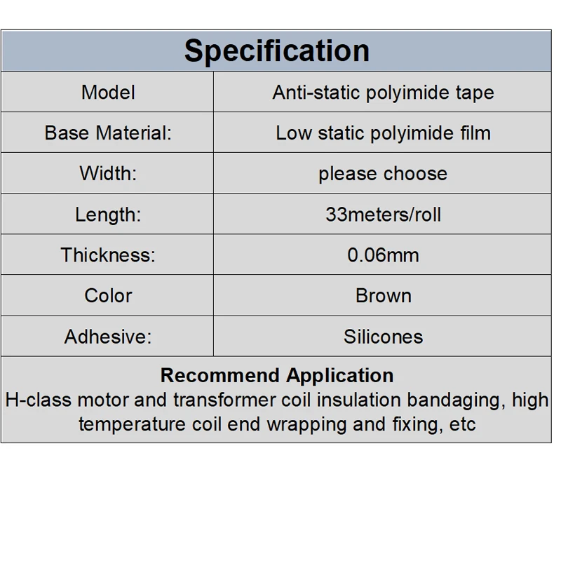 Tebal 0.06mm, panjang 33meter, Anti statis ESD pita tempel satu sisi, Film Polimida untuk masker SMT PCB, pelindung transformator relay