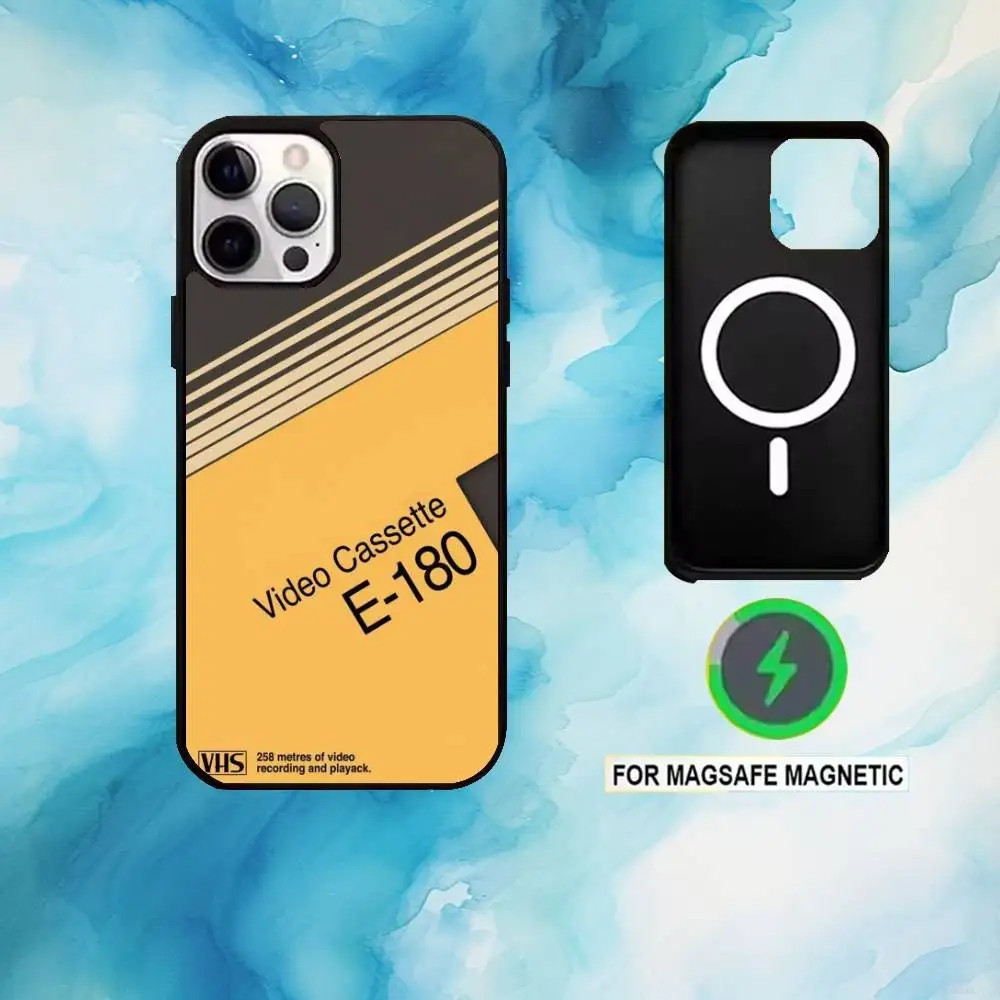 R-rétro VHS Tape coque de téléphone Vintage pour iPhone17,16,15,14,13,12,11 Plus,Pro Max magnétique pour chargement sans fil Magsafe