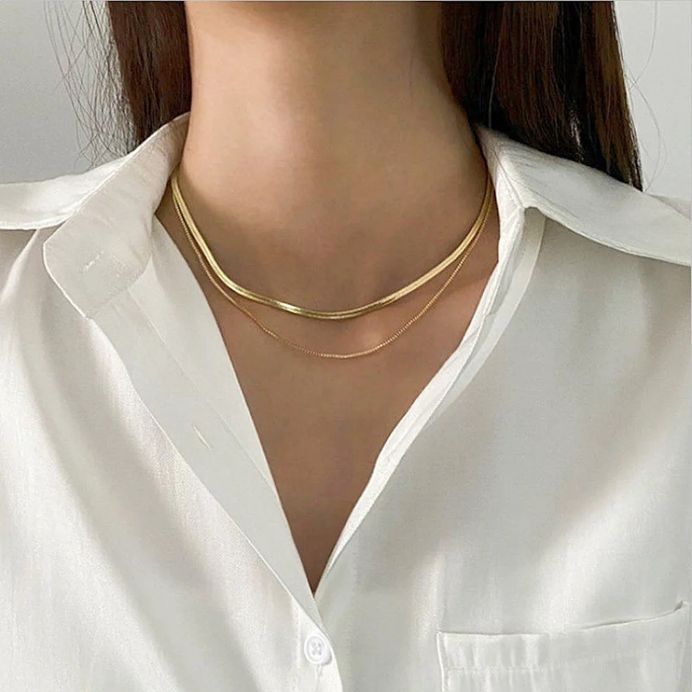 Delicate Snake Chain Sexy Cool Double Layer Thin Clavicle Chain Gold Silver Aesthetic Y2k Jewelry Choker Pendant For Women