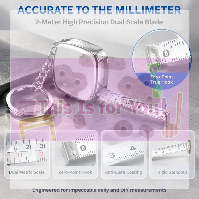 【MA】1 3 5pc Mini 2m Stainless Steel Retractable Key Ring Tape Measure Precision Pocket Measuring Tape