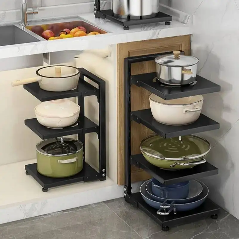 

Adjustable Plates And Pots Carbon Steel Free Layered Snap-On Floor Pot Rack Kitchen Storage