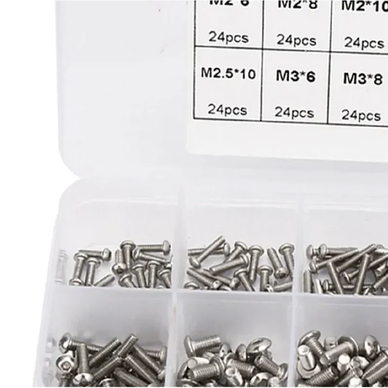 240Pcs M2 M2.5 M3 304 Stainless Steel Round Head Hexagon Socket Bolts Screws Allen Hexagon Screw Assortment Kit Hardware Tools