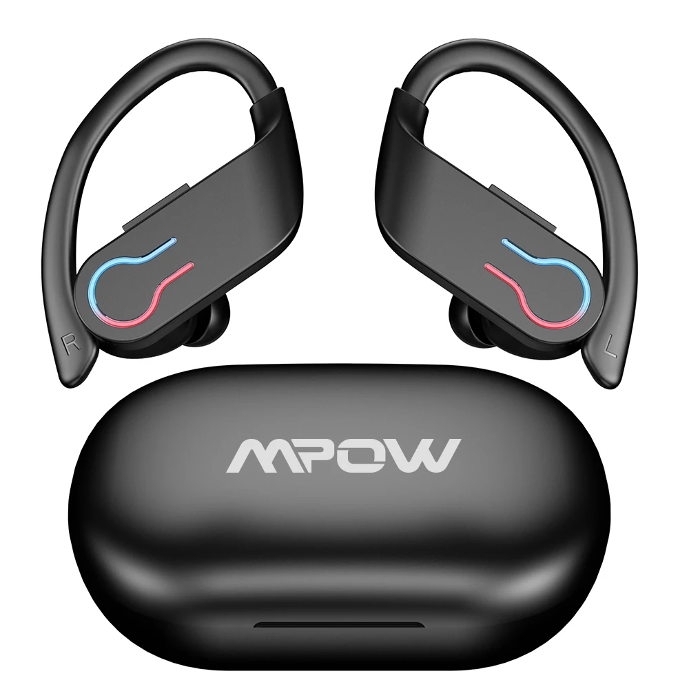 Mpow Q63 Bluetooth 5.3 Wireless Earbuds with Mic IPX7 Waterproof 200H Earphones with Hooks for Sports Running Workout Gym