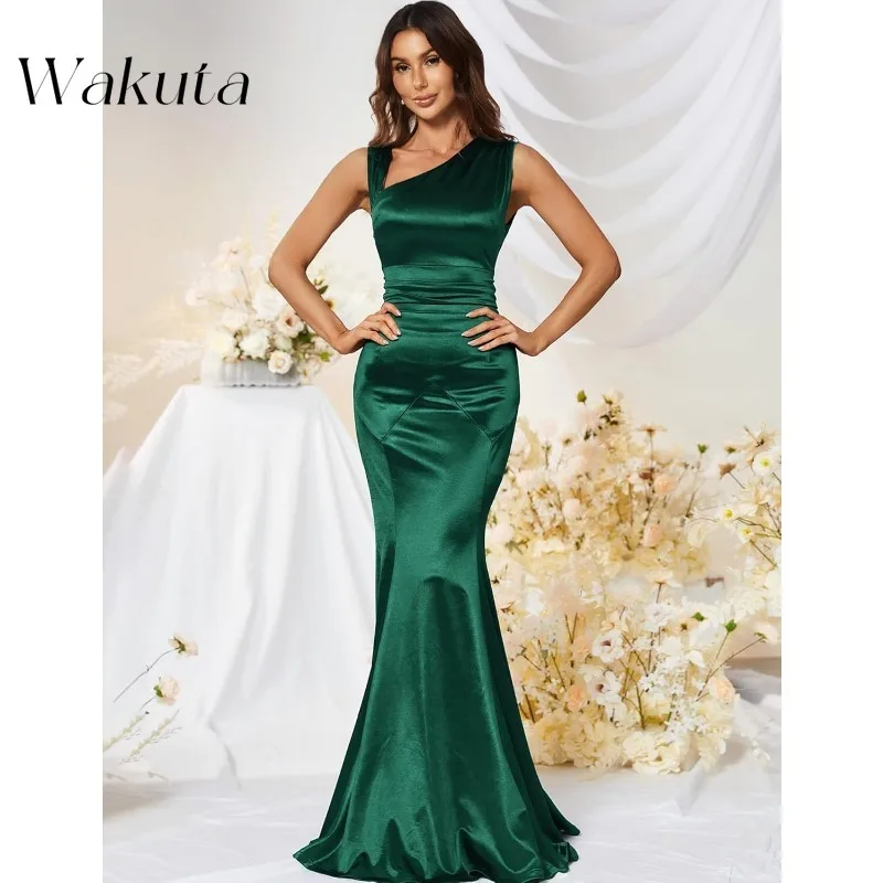 Wakuta Vintage V-Neck Sleeveless Cocktail Evening Robe Simple Elegant Waist Slim Mermaid Banquet Dresses Платье Для Мамы Жениха