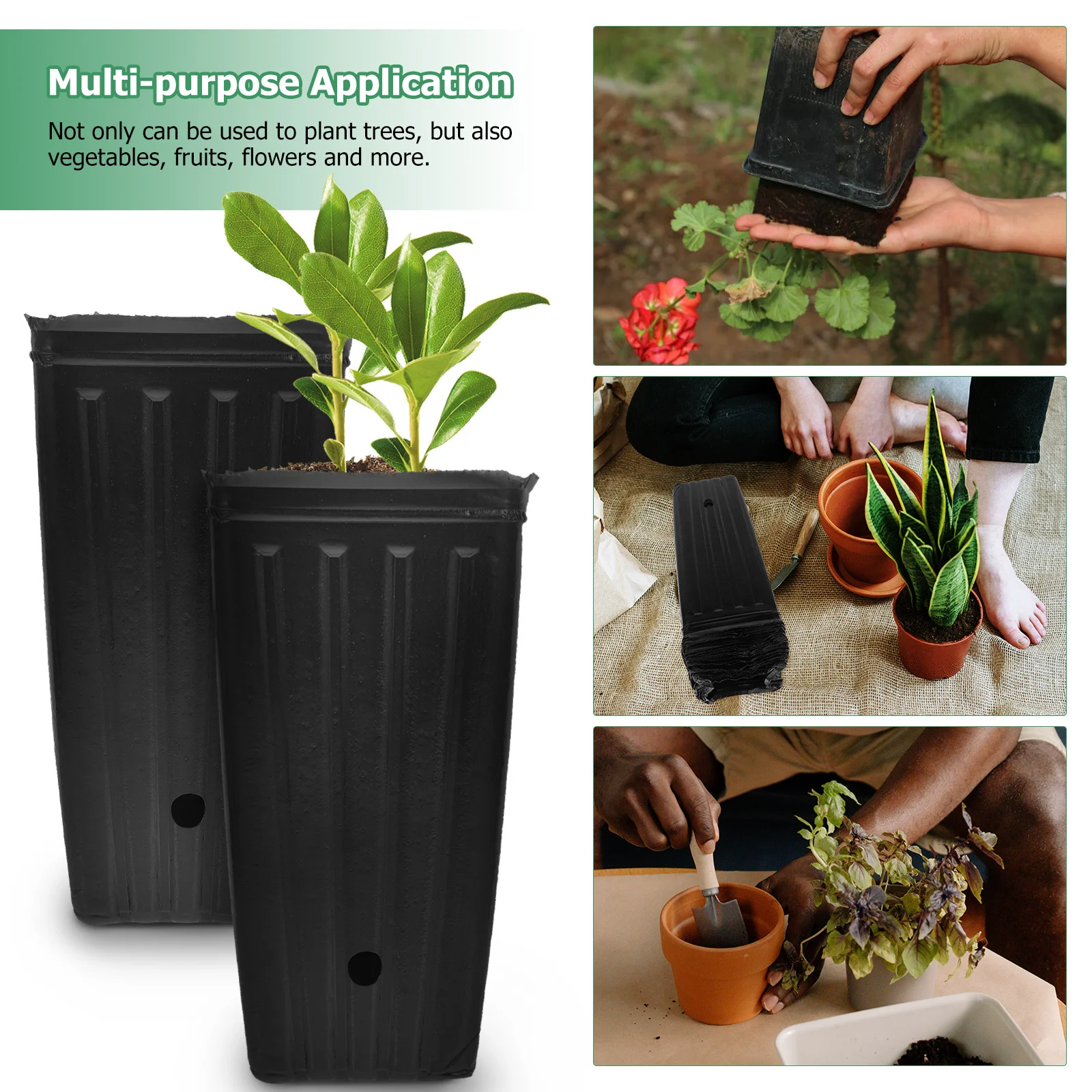 

30 Pcs Flower Plant Grow Cups Black PP Pots for Seedling Nursery Garden Outdoor Planting Vegetables Fruits Flowers Growing Kit