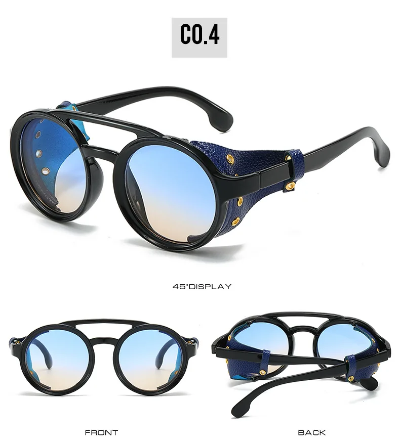 Retro Sonnenbrille Männer Frauen Leder Runde Brille Vintage Brille Anti Wind Im Freien Sport Sonnenbrille UV400 – Detail 9