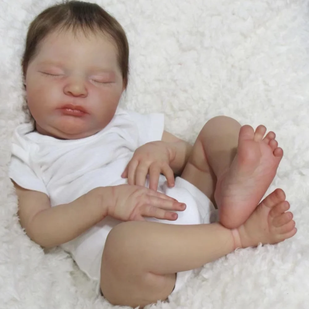

Reborn Baby Doll Realistic Laura Sleeping Doll With Rooted Hair 3D Painting Skin Newborn Size Handmade Reborn Toy Gift For Girls