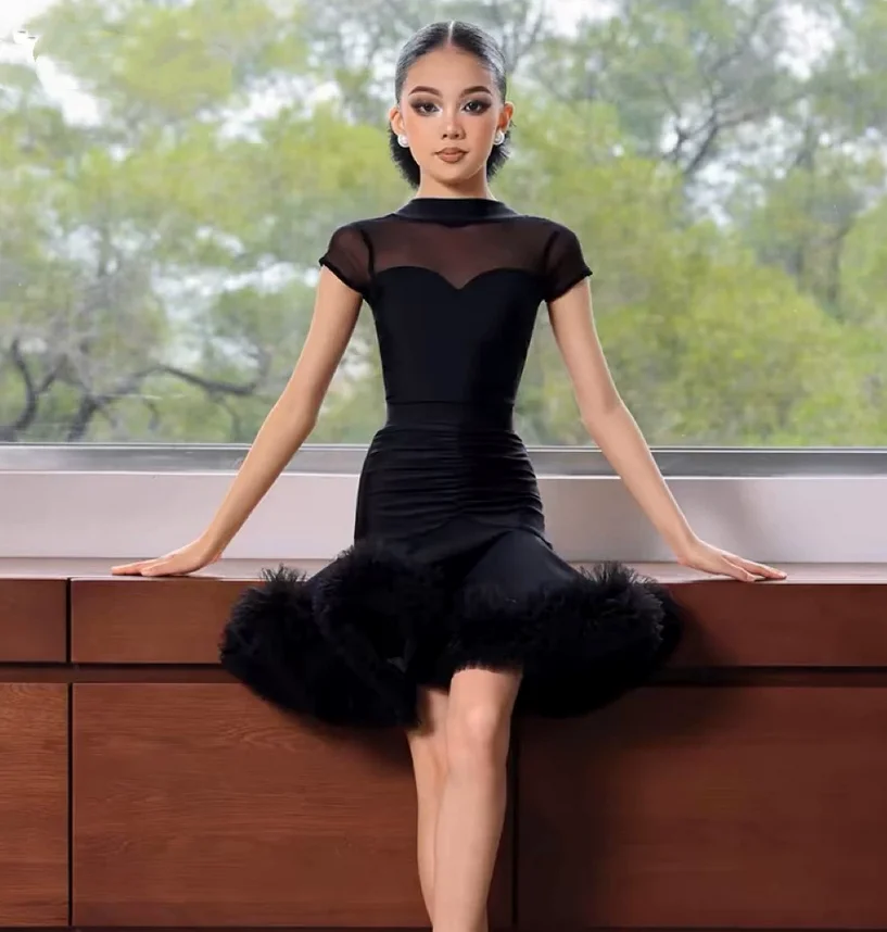 

New Girls' Latin Dance Costume Professional Training Suit Performance Dancewear