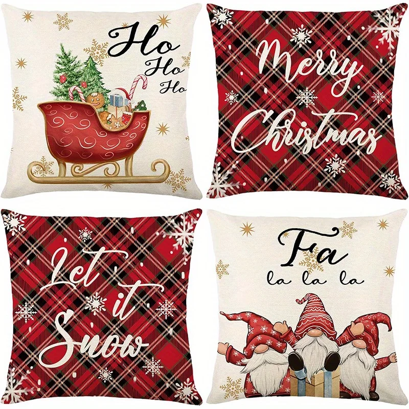 

Home Decor Merry Christmas and Festive Snow Gnome Pillows Pattern Cushion Cover Suitable for Sofa Bedroom Car Pillow Cover