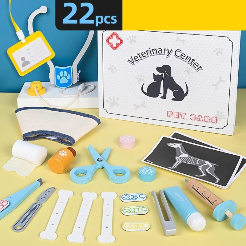 Pet Veterinarian Suitcase Toy Vet Clinic and Doctor Kit for Kids Ages 3-6 Pet Veterinarian Medical Pretend Role Play