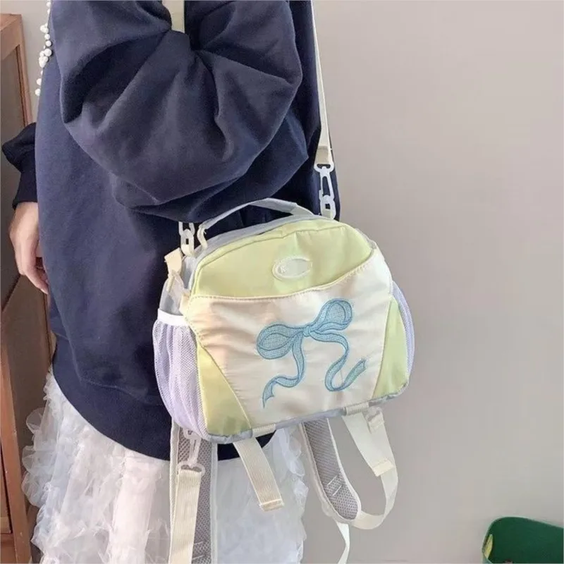 JIAERDI Sweet Cute Bow Backpack Women Lightweight Sports Shoulder Bags Ladies Everyday Multi Functional Outdoor Mochilas Mujer