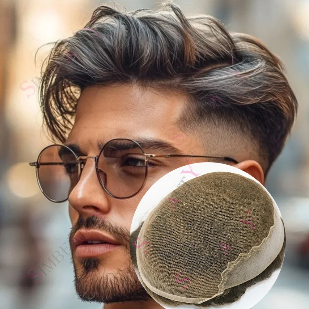 

Темно-коричневый пепельно-русый # 17, прочный мужской парик, 100% натуральные человеческие волосы Q6, швейцарское кружево спереди, невидимые узлы, основа из искусственной кожи, серый протез