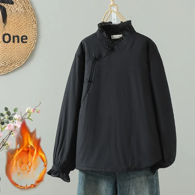 سترة قطنية رفيعة مع أزرار مرقعة من الدانتيل مُزينة بنقشة الزهور، ملابس قطنية صغيرة ذات ياقة مائلة للسيدات، خفيفة الوزن #4