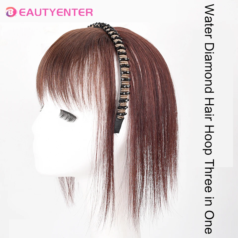 Synthetic Bangs Wig and headband integrated top hair patch long hair female back of head covered with white hair fishbone braids