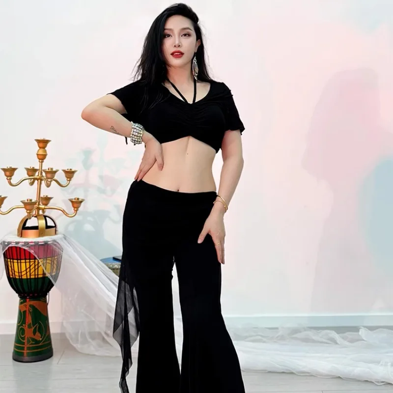 맞춤형 밸리 댄스 의상 연습 드레스 2025 새로운 바지 메쉬 작은 앞치마 벨 바닥 바지 모달