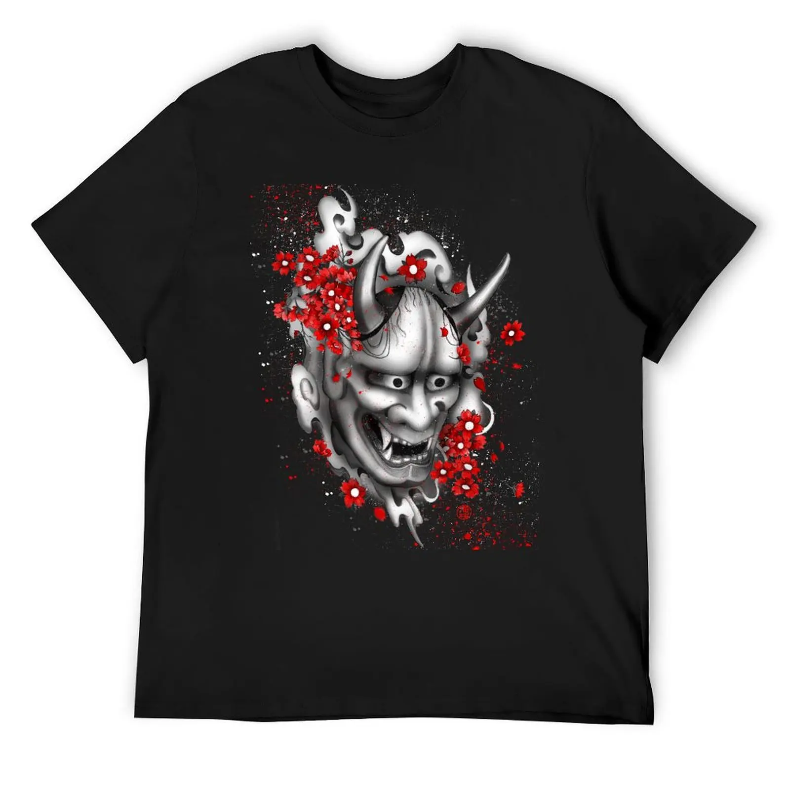 Hannya Mask and sakuras T-Shirt plus sizes graphics mens t shirts