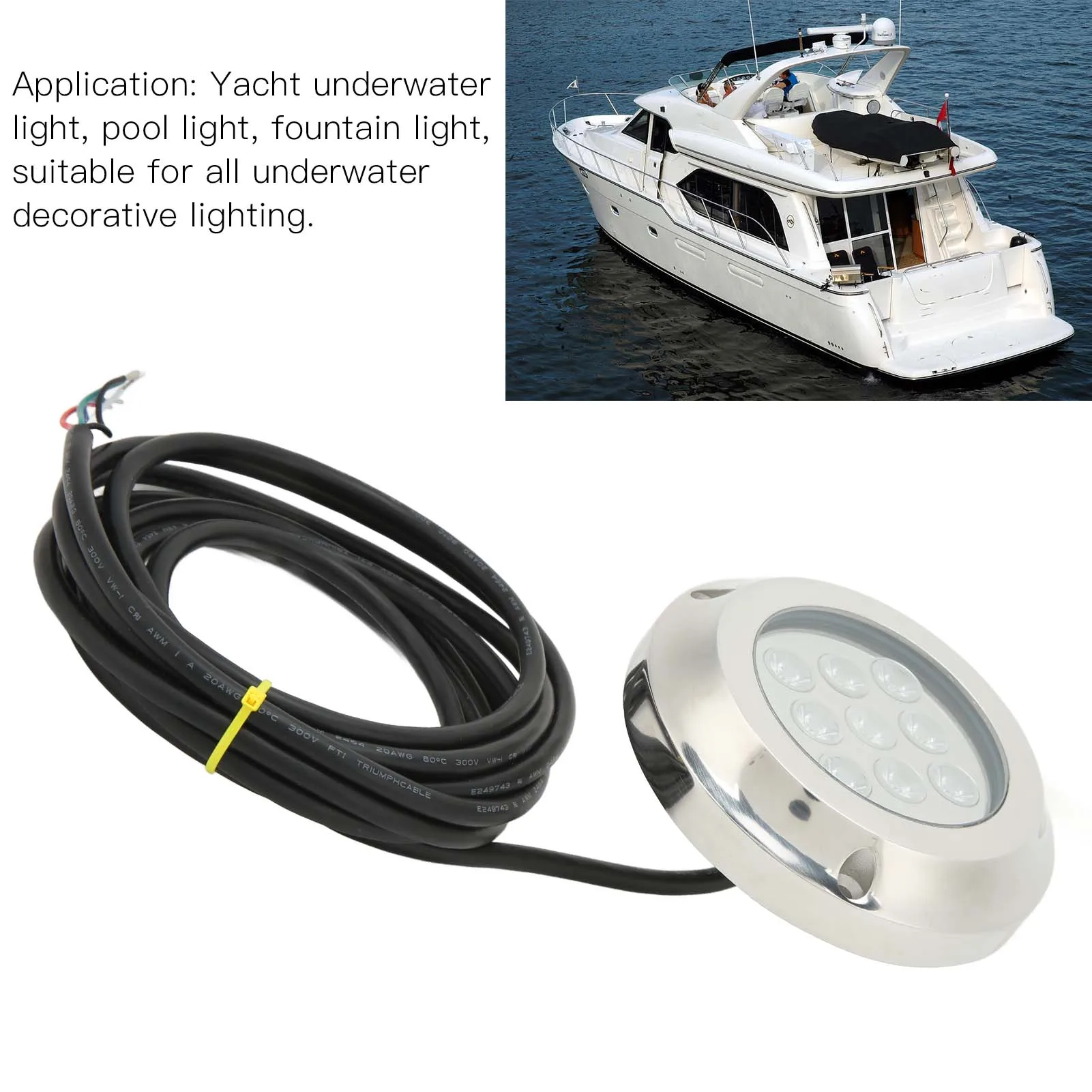 Yacht Underwater Light  12V‑24V Tempered Glass IP68 Waterproof Seawater Tail Dome Swimming Pool Lamp Swimming Pool Light