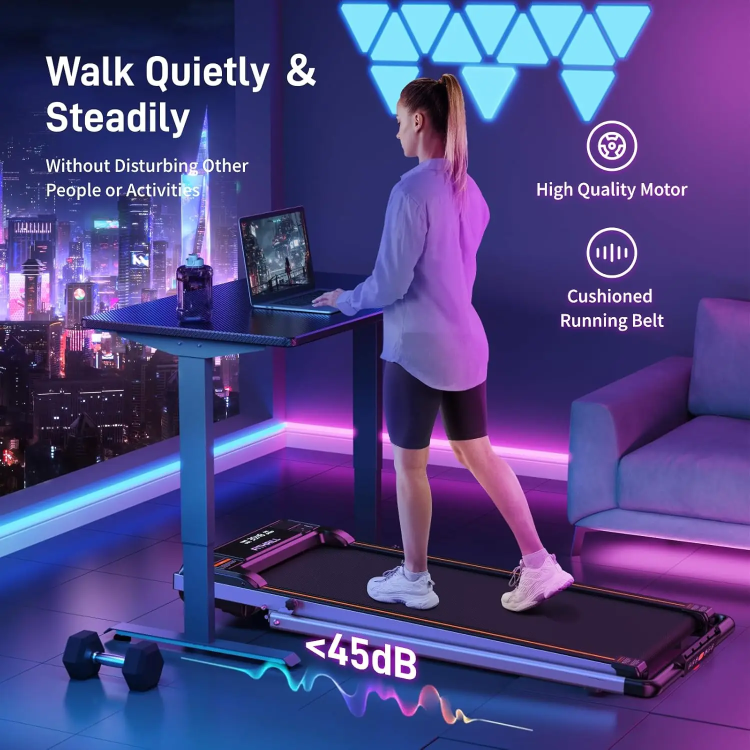 Desk Treadmill for Home Office, 3 in 1 Portable Mini Walking Jogging Treadmill with Incline, LED Display, Remo