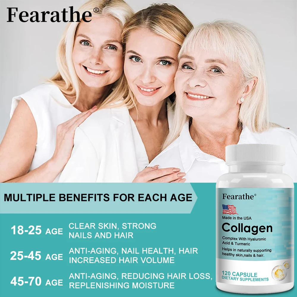 Marine Collagen Plus - with Vitamin E, Vitamin C, Turmeric & Biotin, 1000mg Collagen Type 1, Supports Hair, Nails & Skin