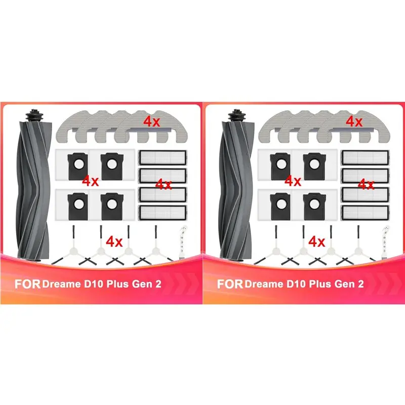 

A85M 2-х комплектов аксессуаров для Dreame D10 Plus Gen 2 — в комплект входит основная щетка, мешки для пыли, салфетки, фильтры HEPA и боковые щетки
