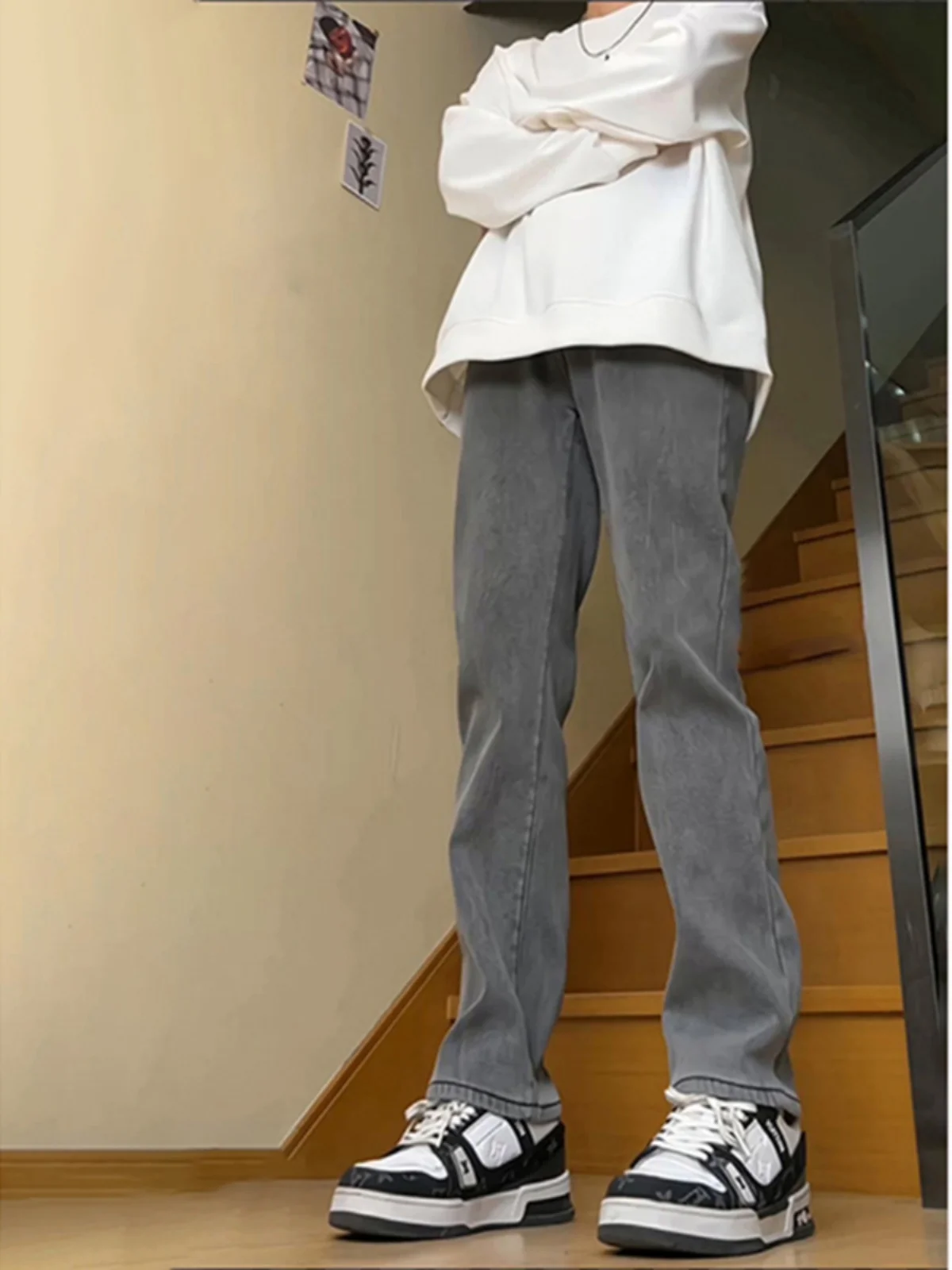 

Мужские джинсы ay Cement e Fce Lined, осенне-зимние, прямого кроя, модные, из хлопка, полиэстера и регенерированного волокна