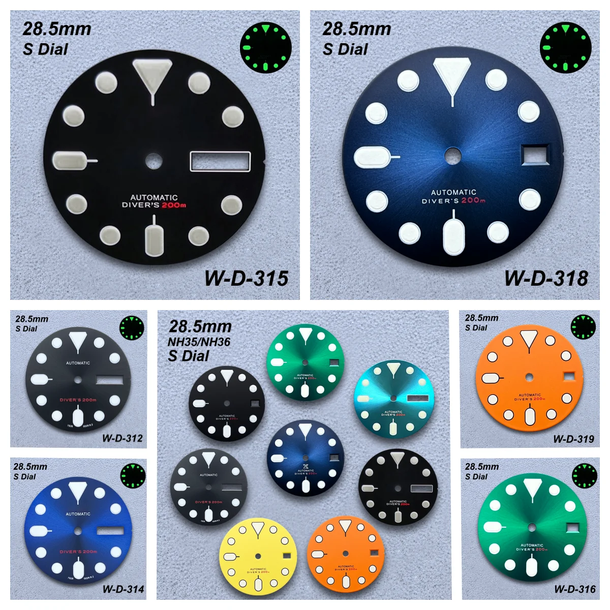 

28.5mm S Logo SKX007 Dial Fit NH35/NH36/4R36 Movement Strong Green Luminous Sunray/Matte High-Quality Watch Modified Accessories