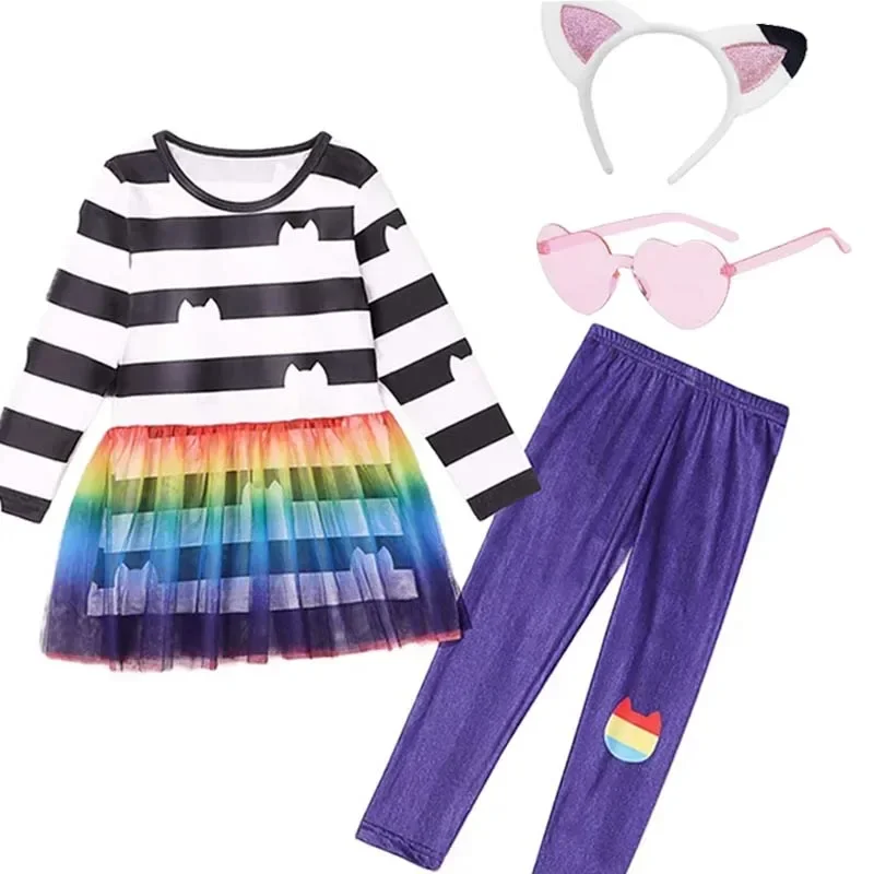 Gabby's Dollhouse Girls Princess Dresses Pants Sets Autumn Clothes Children Gabby Cats Cosplay Costume Kids Birthday Clothing