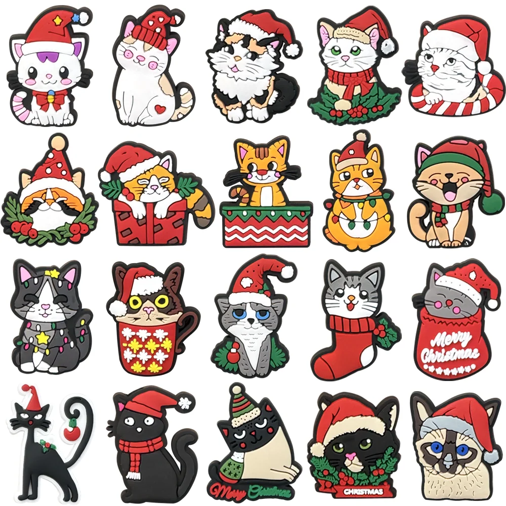 New Arrivals 1-20pcs Cute Christmas Cats Shoe Charms Pin Shoe Decoration Kids Adult X-mas Boy Girl Party Gifts