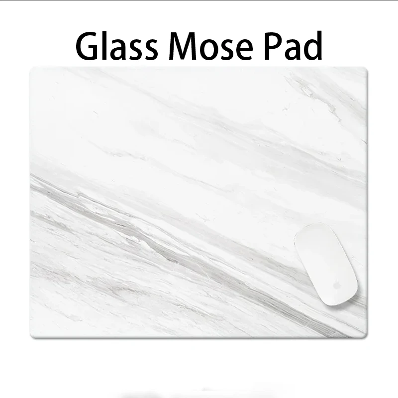 Elegant Marble Texture Glass Gaming Mouse Pad Artistic Design Creative Laptop Keyboard Mat for Office Desk Minimalist Decor