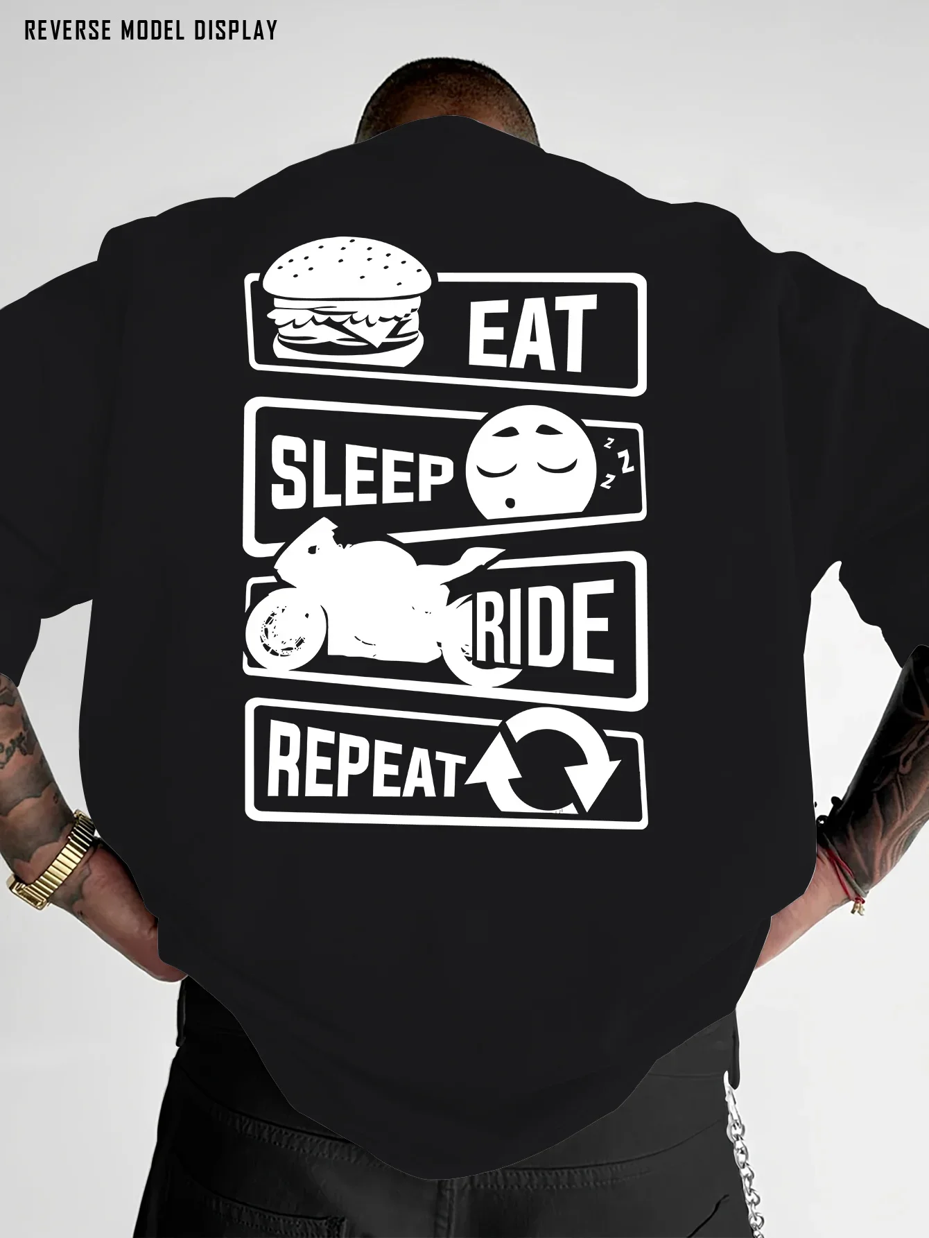 Stylish Men's 100% Cotton Short-Sleeve T-Shirt, Retro Simple Bicycle Hamburger Pattern Basic Loose Street Style T-Shirt