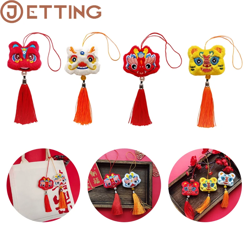 Chinese Style Plush Lion Dance Tassel Keychain Pendant Cute Festive New Year Bag Charm Backpack Decoration Gift