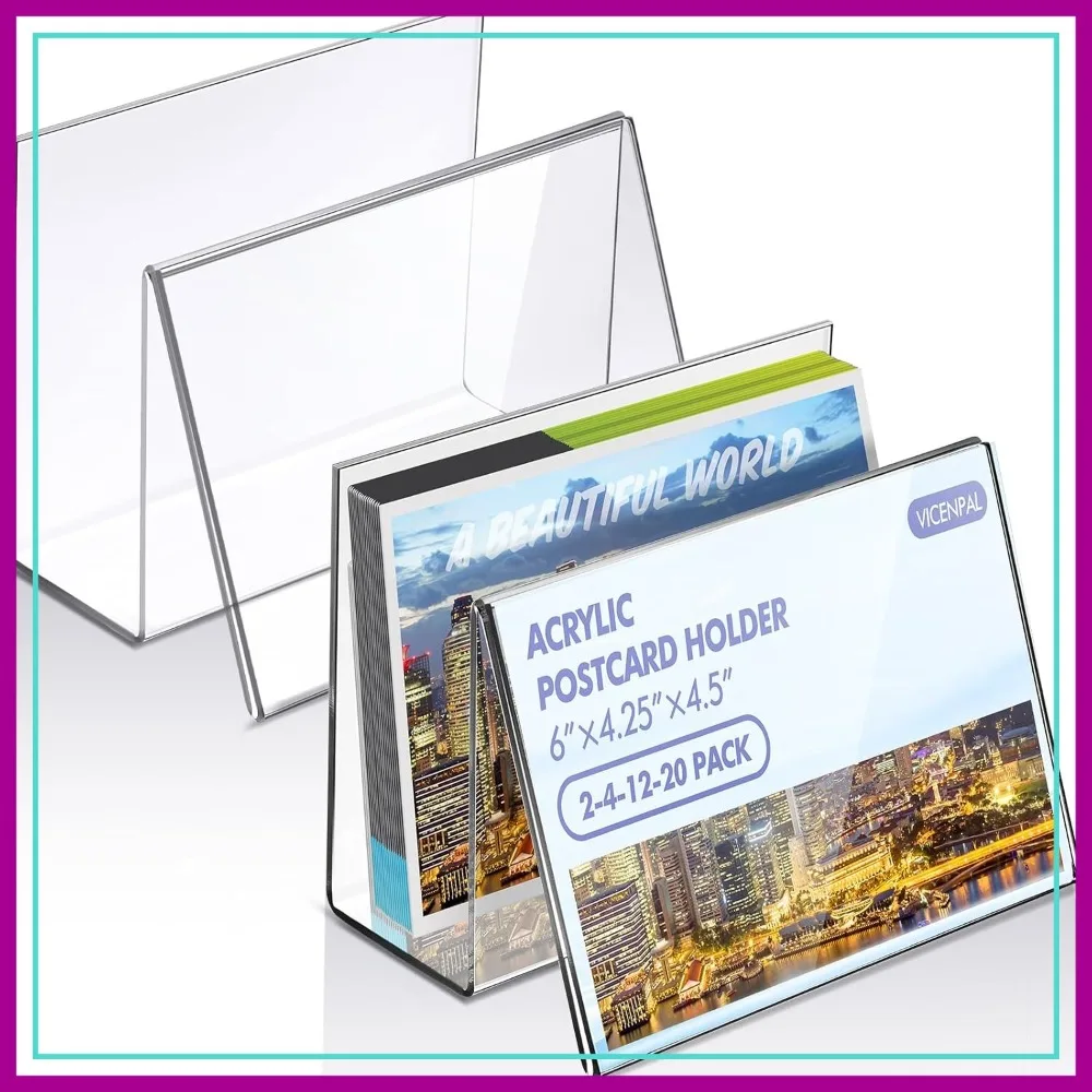 

20 Pcs Clear Acrylic Postcard Holder Business Card Display Stand Rack for Desk Table Home Office School, 6 x 4.25 x 4.5 Inch