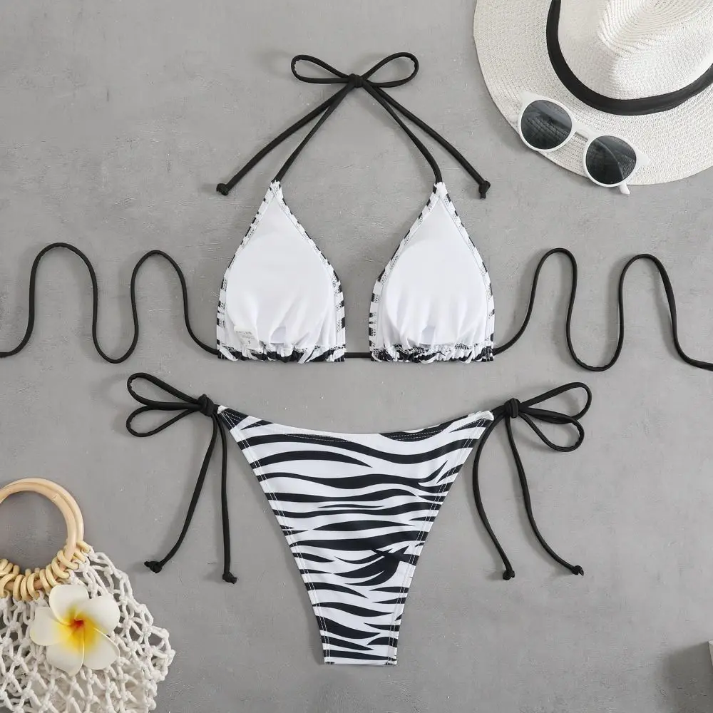 Stylish Two Piece Triangle Bikini Set for Women Zebra Pattern Sexy String Swimsuits Cheeky Summer Swim Suit Summer Season