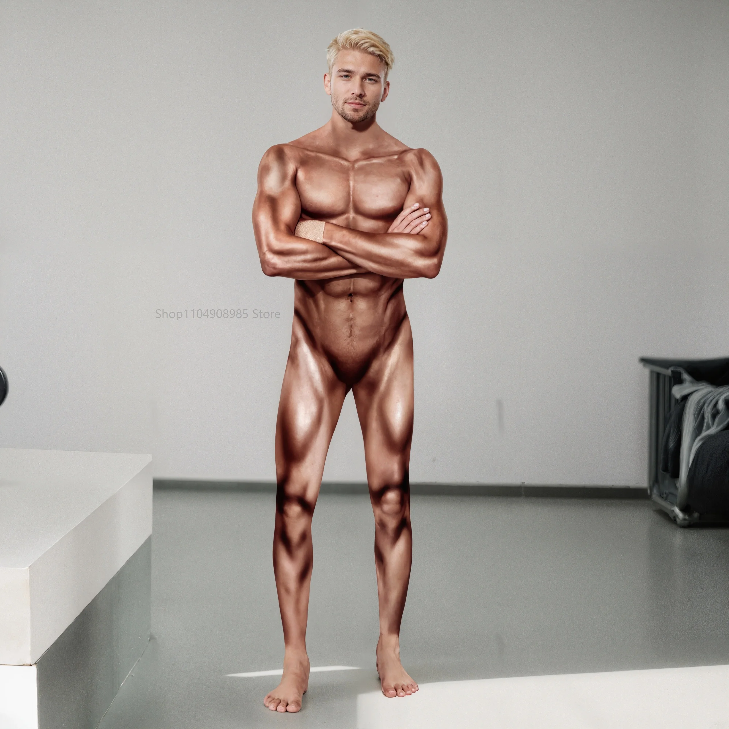 

New Men's Halloween Bodysuit Adult Funny Muscle Suit 3D Printed Jumpsuit Cosplay Costume Macho Catsuit 2025