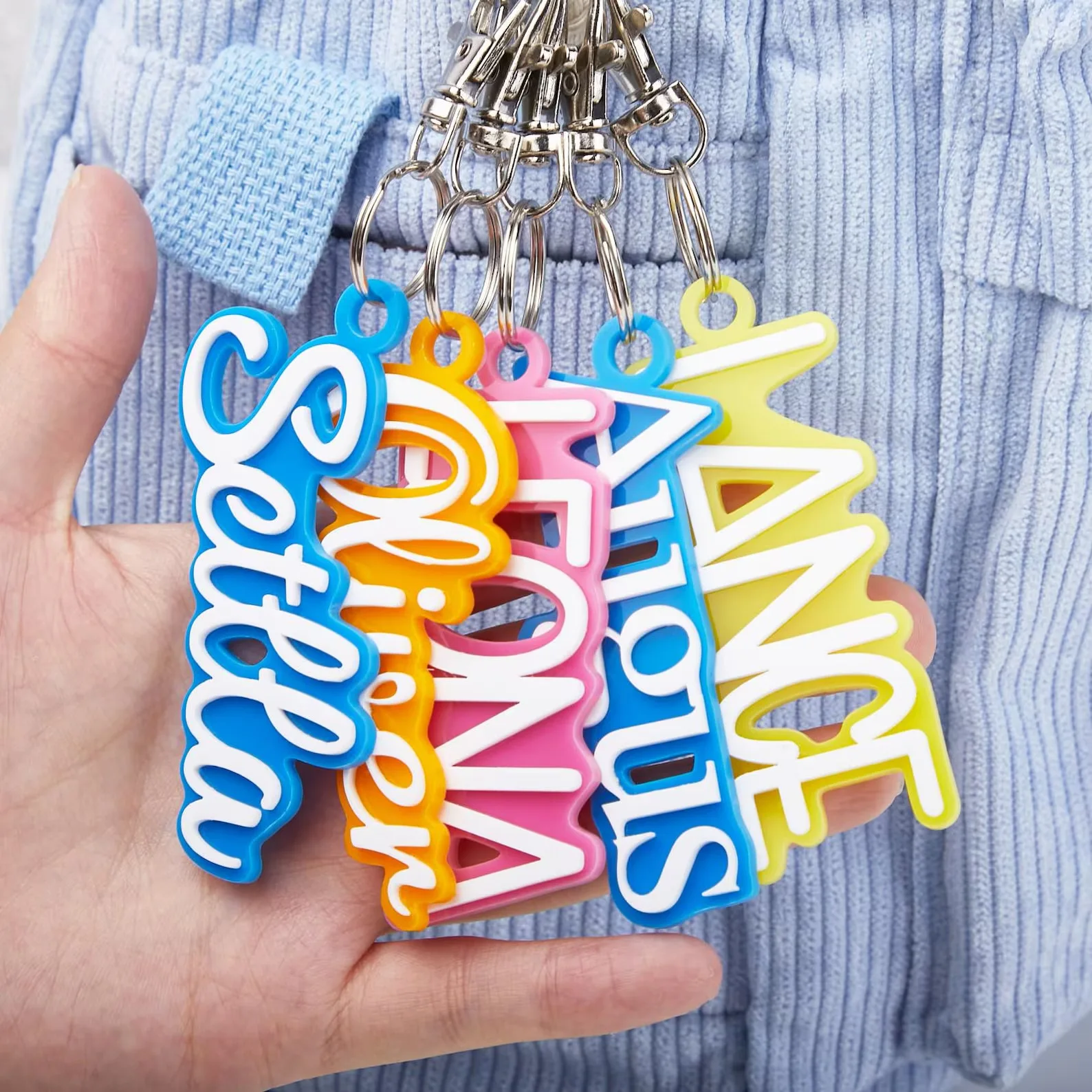 Custom Name Acrylic Keychain Personalized Tag Colorful Acrylic Car Charm Customized Text  Backpack Label Keyring Friends Gift