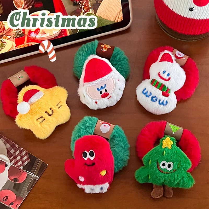 Cartoon Christmas Plush Elastic Hair Ties Cute Santa Claus Christmas Tree High Ponytail Hair Rope Sweet Hair Accessories Gifts