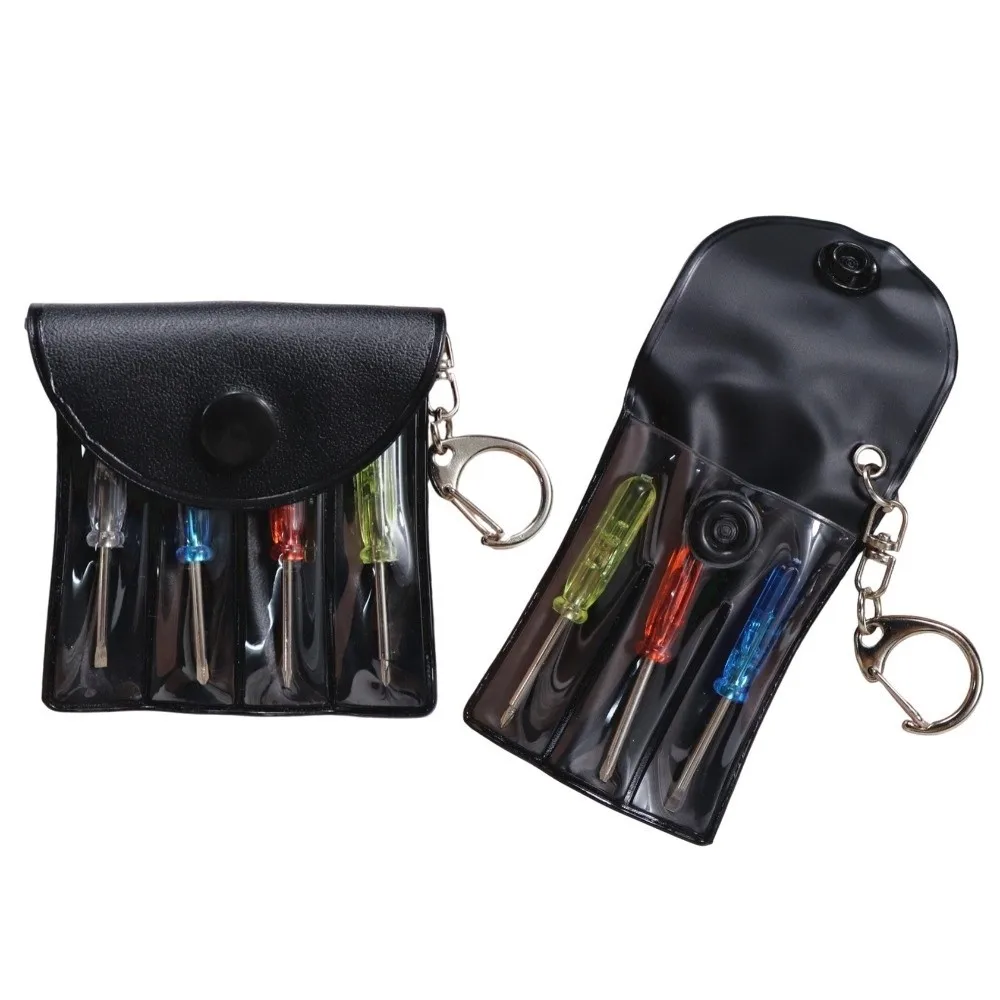 3/4 Piece Set Mini Screwdriver Set Leather Bag Precision Keychain Tool Kit Irregular Shaped Bits Hanging Buckle