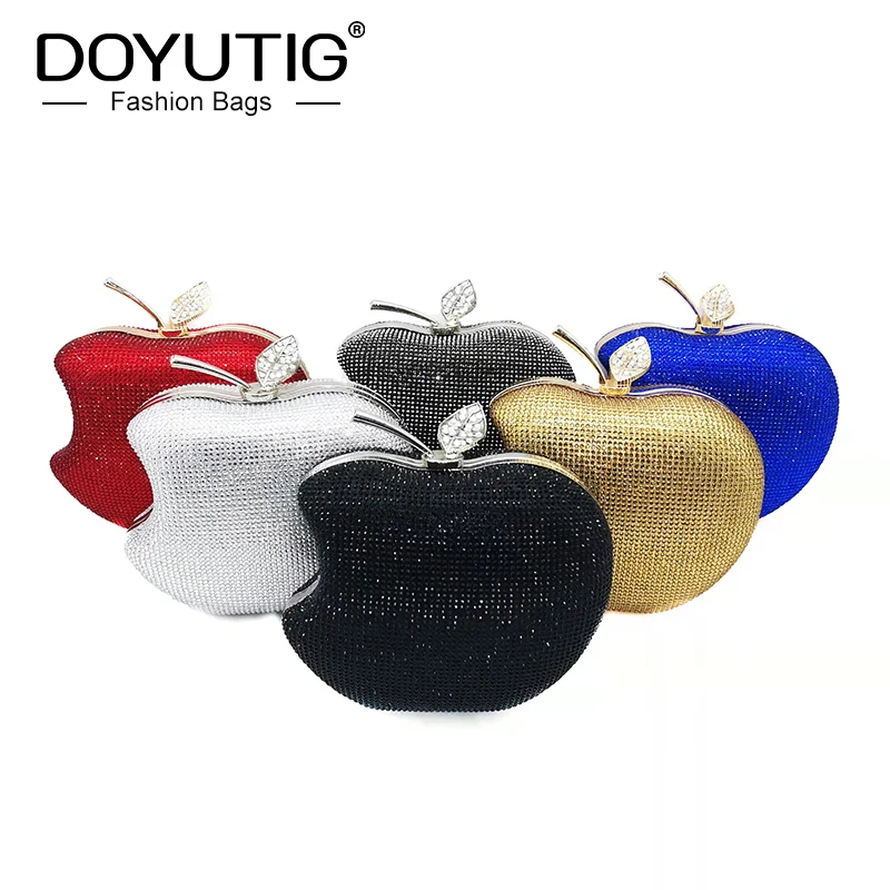 DOYUTIG 2022 New Crystal Apple Shape Evening Bag Female Luxury Clutches Wedding Diamond Beaded Bag Rhinestone Party Bags A277