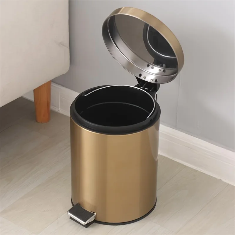 Stainless Steel 3L Trash Can Metal Champagne Golden Shell Circular Recycle Bin Kitchen Wastebasket Bathroom Accessories