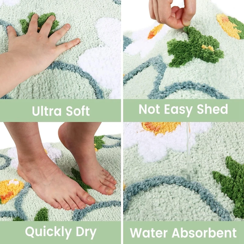 Inyahome Shower and Bath Room Flower Floor Mat Carpet Rugs Water Absorbent Non-Slip Soft Microfiber Bathmats Machine Washable