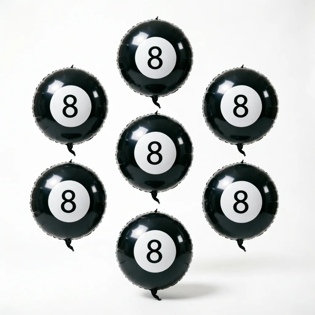 Snooker Black 8 Foil Balloons, 22-inch Black Billiard Party Decorations, Helium and Air Fillable, Pack of 7