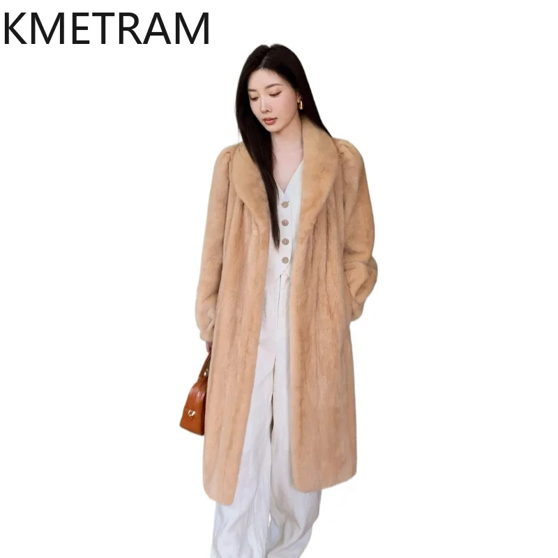 KMETRAM Real Mink Fur Jacket for Women 2026 High-end Luxury Womens Winter Coats Long Fur Coat Elegant Fur Outwear Пальто Женское