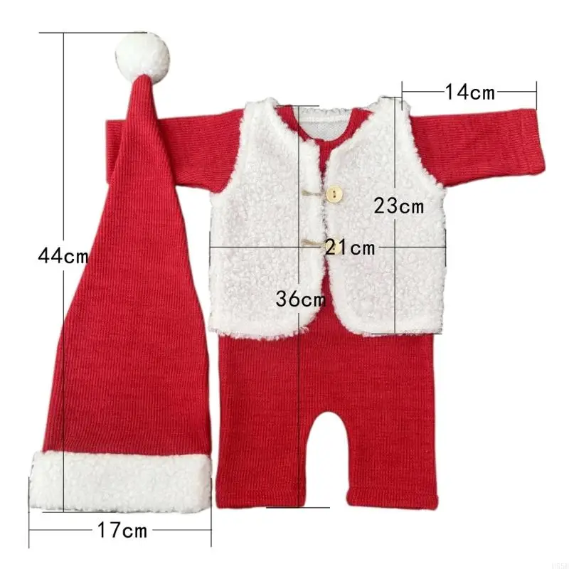 H55B سانتا كلوز طقم صور لحديثي الولادة مكون من 3 قطع تصوير مريح للأطفال