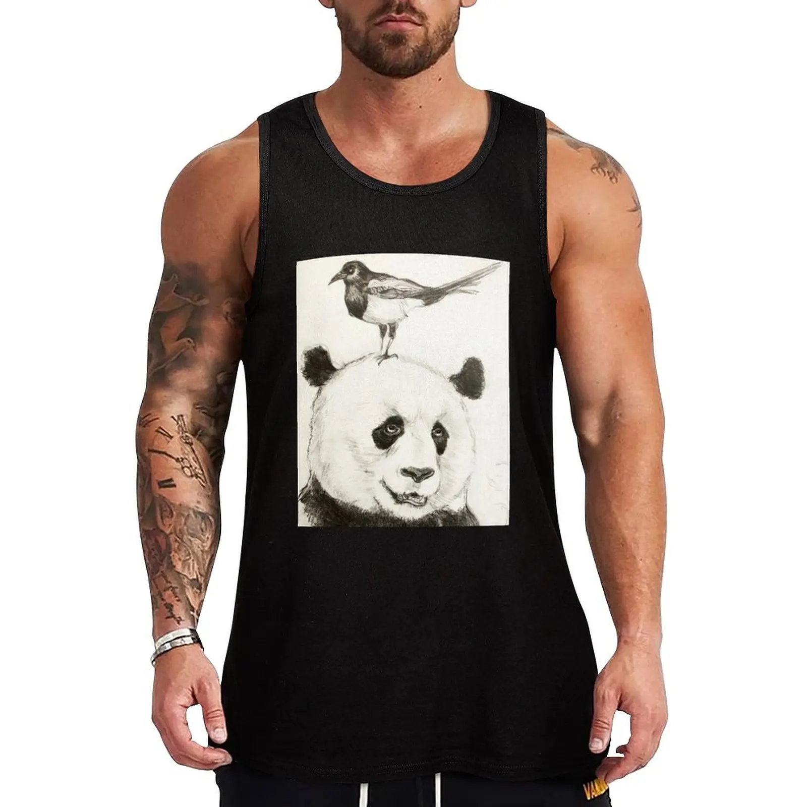 Panda and the Magpie Tank Top gym clothes man fitness bodybuilding men clothes T-shirt male