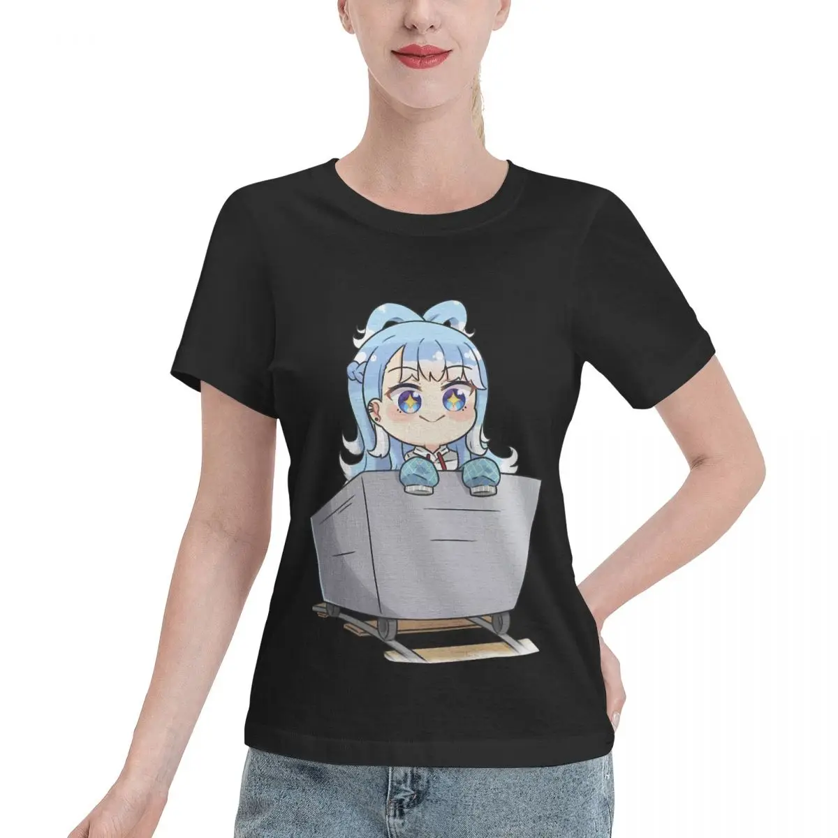 Wardrobe Essential Kobo Kanaeru Hololive Indonesia Minecart Chibi Women's T-shirt Y2K Soft Skin Friendly Top
