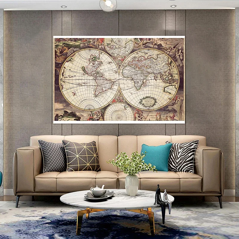 Vintage Decoración โปสเตอร์แผนที่ภาษาอังกฤษผ้าไม่ทอยุคกลาง Latin Art ภาพวาดห้องนั่งเล่น Study Office Supplies