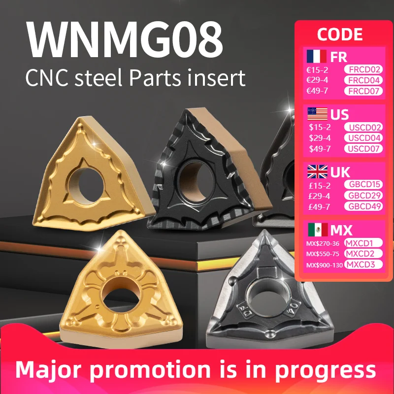 

WNMG08 Твердосплавное лезвие MA/GF/PR/HQ/PM для стали, совместимое с внешним токарным резаком MWLNR для YZ6030 YZ5010 YZ5028